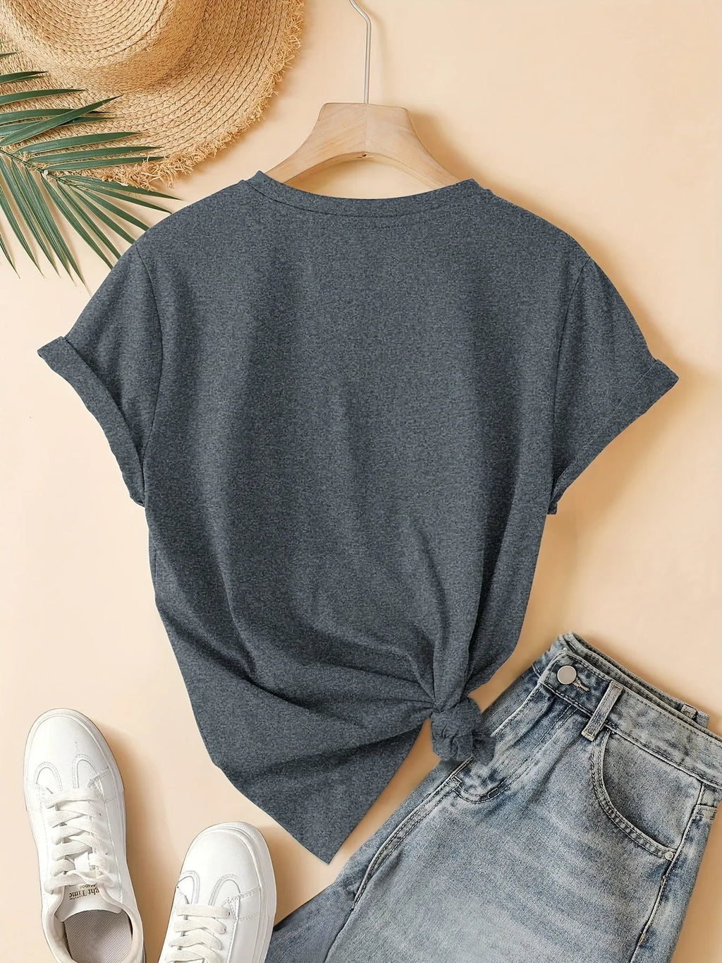 Women's pure cotton t-shirt with three heart printing design in blue colour