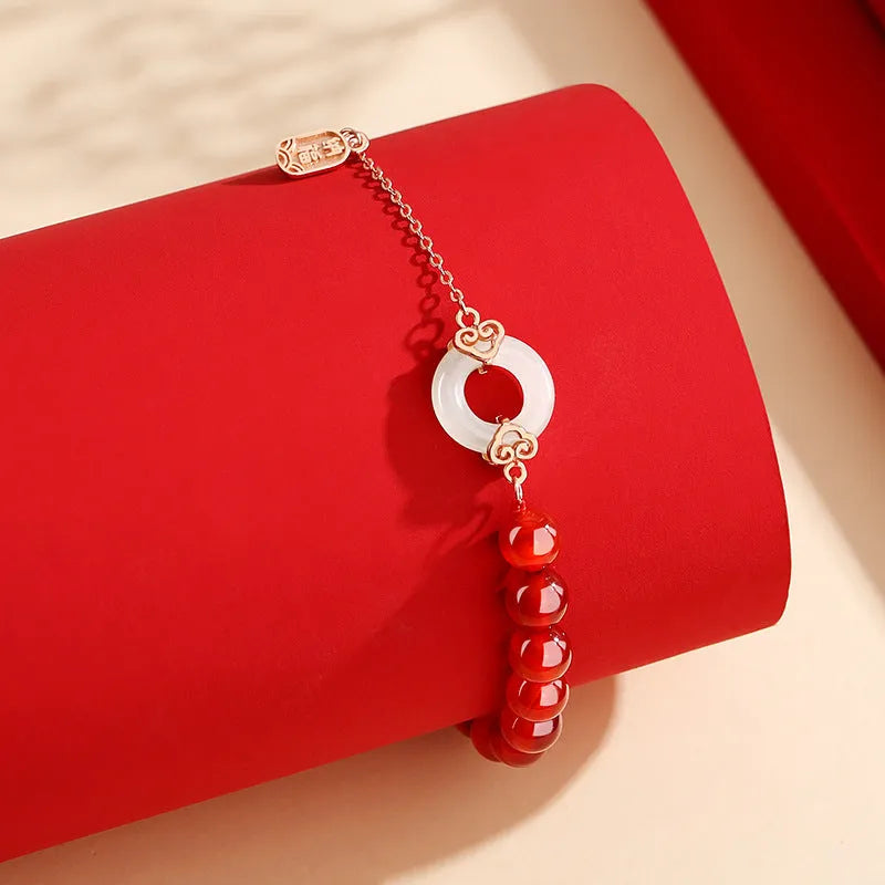 Sterling silver peace buckle bracelet with xiangyun cloud patterns and fu character symbols