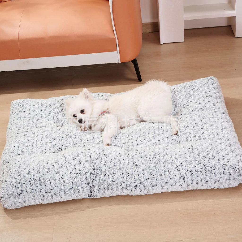 Light gray embossed velvet dog bed for small medium large dogs and cats
