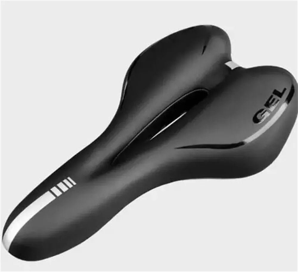 Bicycle saddle cushion with soft silicone padding and waterproof cover, includes wrench and tyre repair kit