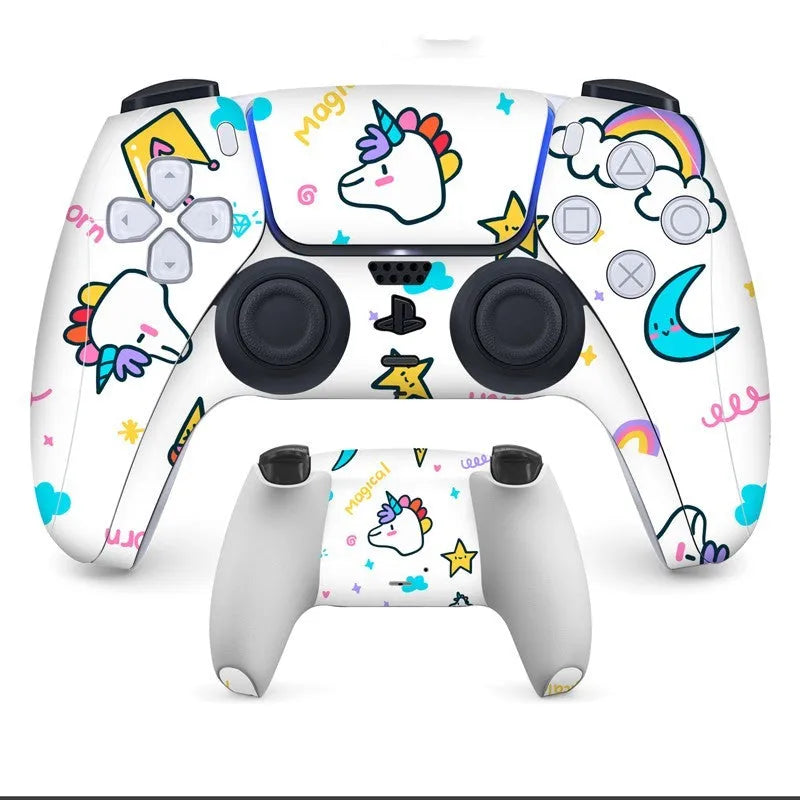 PS5 DualSense controller with anti-scratch front and back protection stickers applied.
