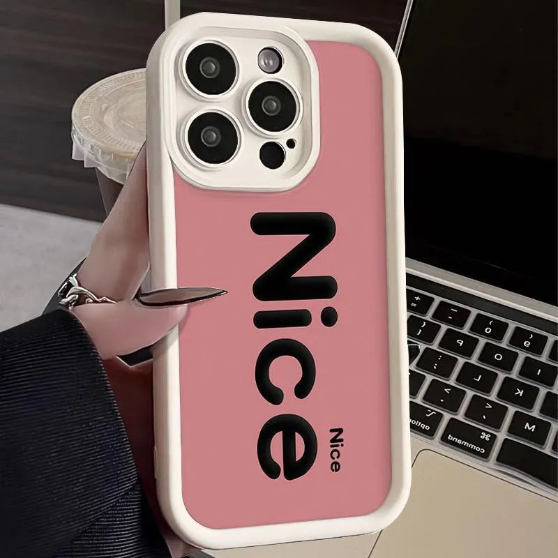 TPU phone case with cartoon design for iPhone 11-15 Pro Max in beige and black background