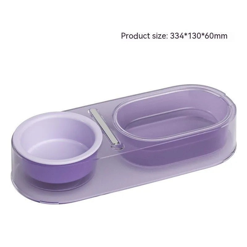Cat feeding bowl in mixed spoon design, made from PC, stainless steel, and ceramic, available in Mint Green, Taro Purple, and Yellow