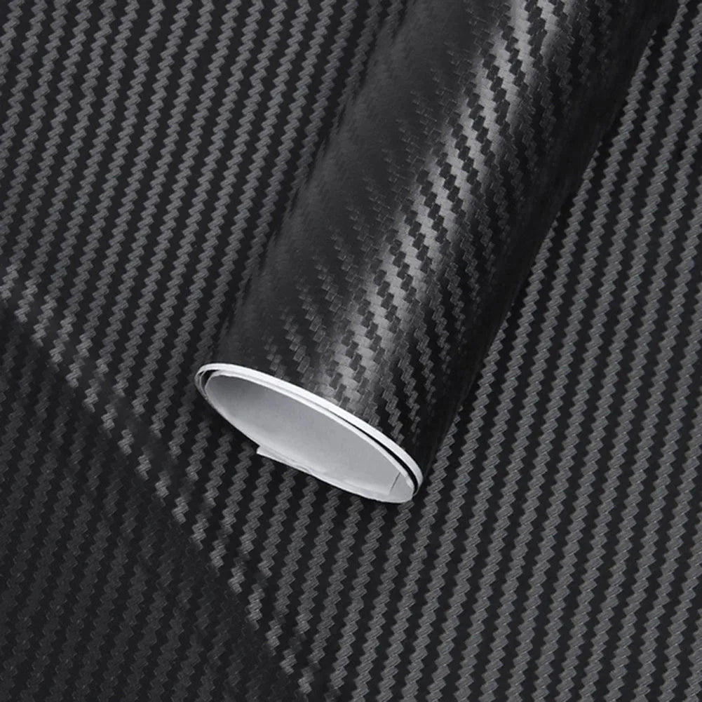 3D PVC car body sticker with striped pattern in black on a white car side panel, 127x10cm size