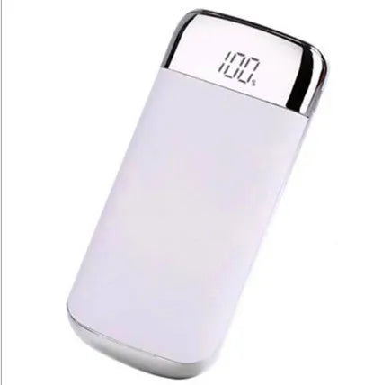 Square alloy-cased power bank with digital display and multiple USB ports in five colour options.