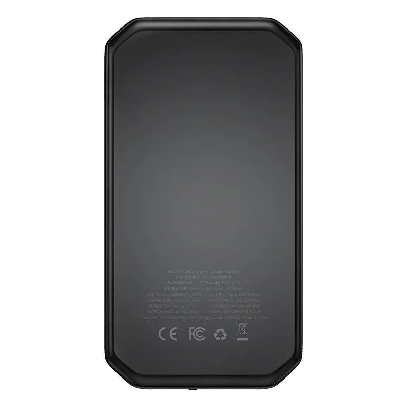 Black 10000mAh vehicle mounted emergency lighter jump starter with Type-C input and USB output