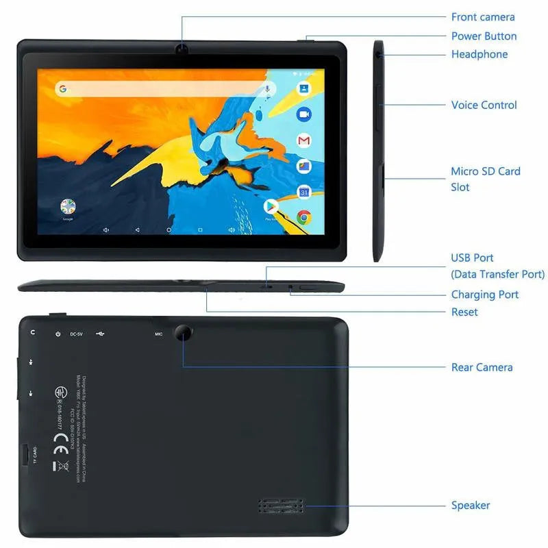 7-inch children's tablet with Full HD IPS screen in blue colour, showing display