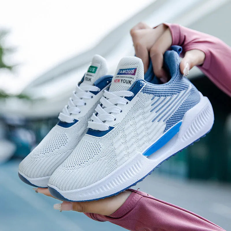 Men's blue, grey, and green breathable mesh casual shoes with cloth upper and moulded sole.