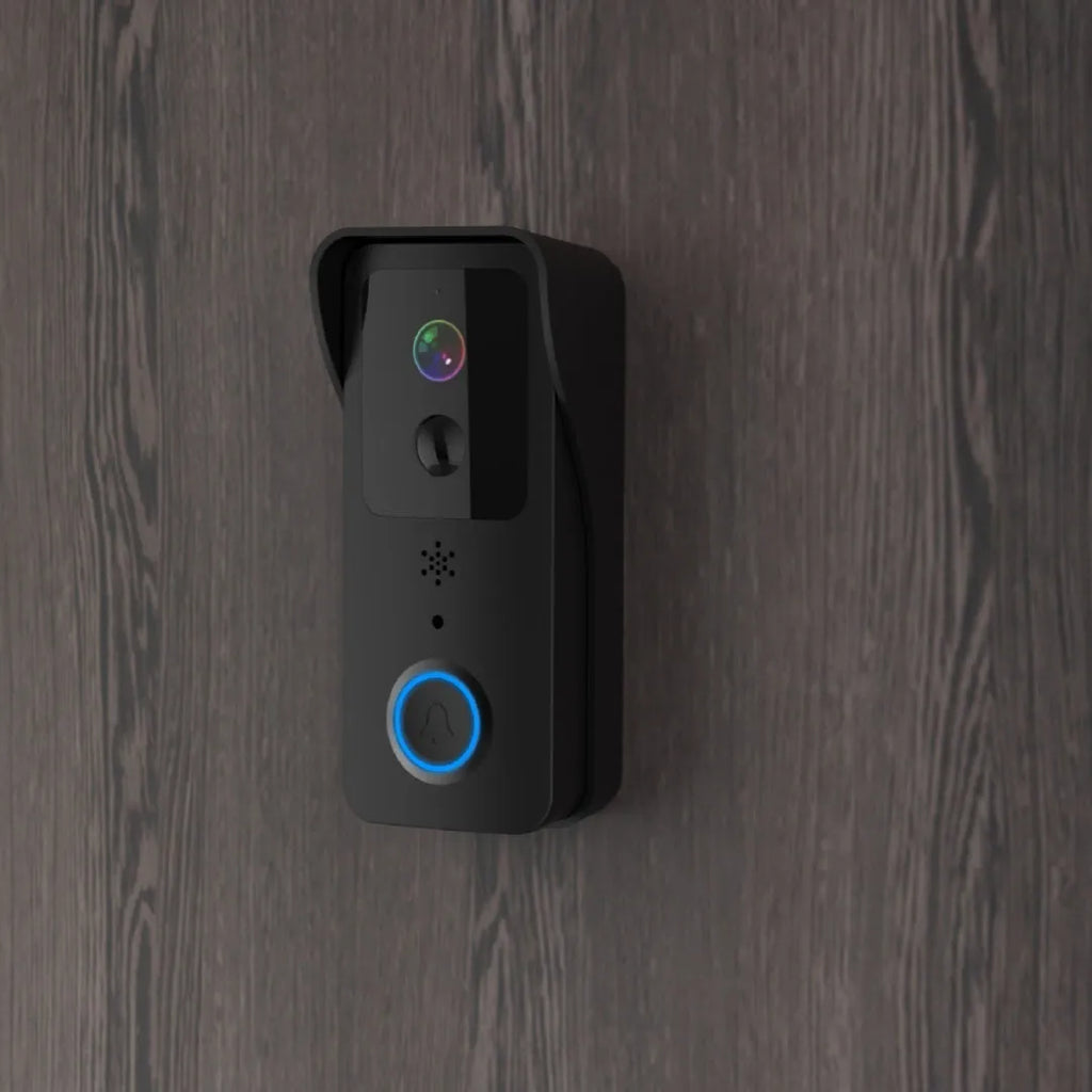 Black and white smart waterproof visual doorbell with remote intercom on a wall