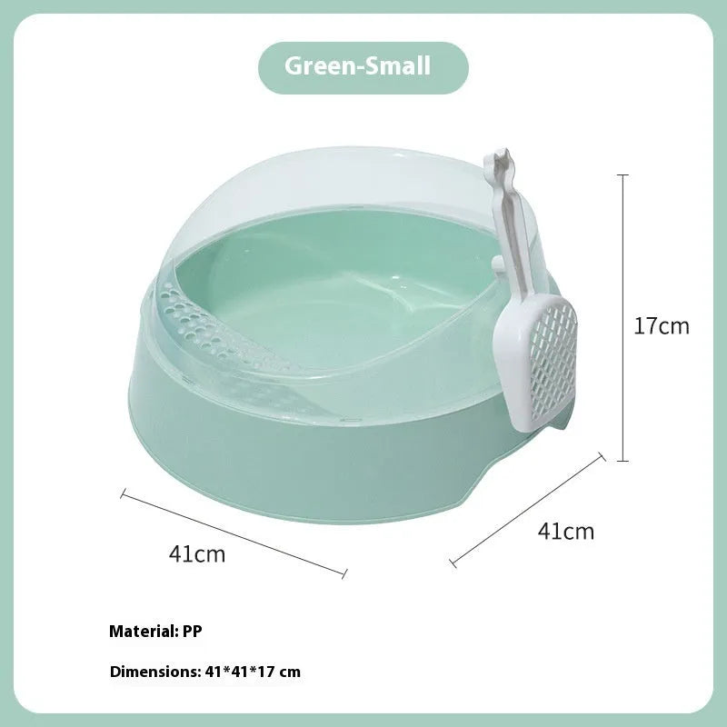 Round mint green cat litter box made from PP plastic with deodorant feature, shown next to a pink version.