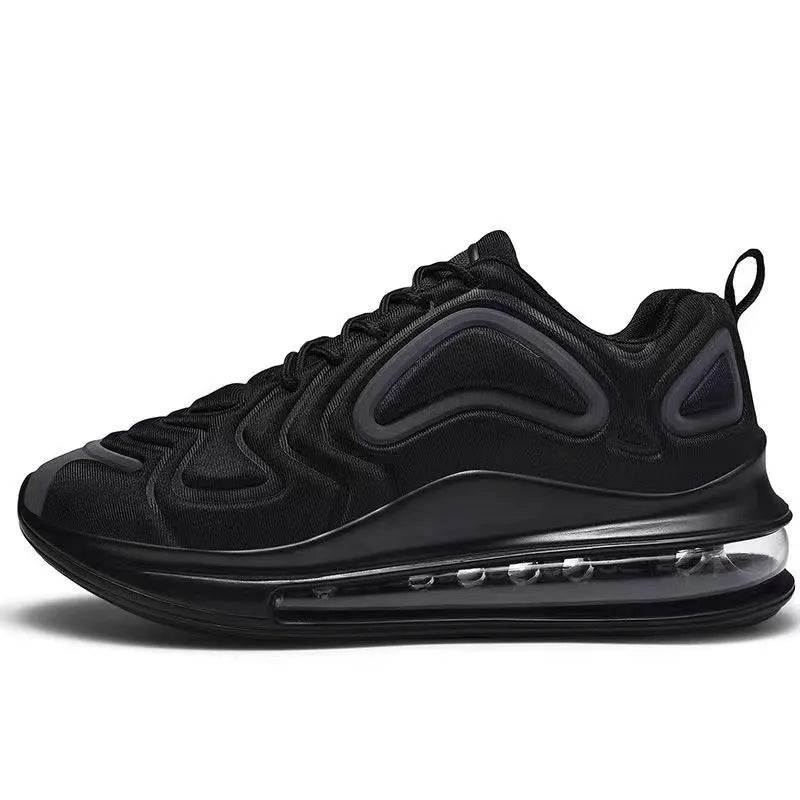 Men's black casual sports shoes with air cushion sole and lace-up design