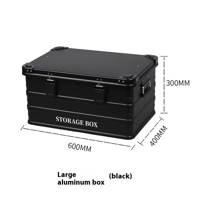 Waterproof vehicle-mounted storage box in army green, black and grey sand green colours showing medium and large sizes