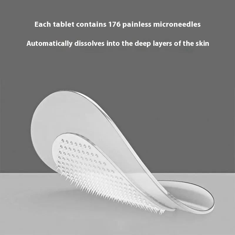 Sheet of nine 14mm soluble hyaluronic acid invisible microneedle acne patches in blister box.