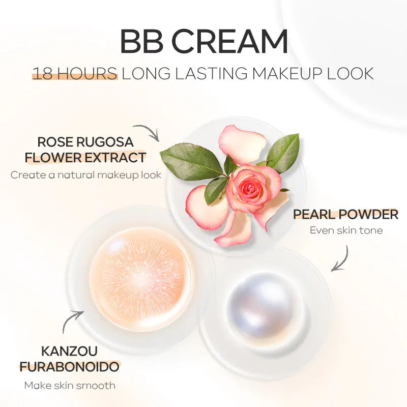 30ml tube of BB cream makeup shown with nine shade options from light to dark.
