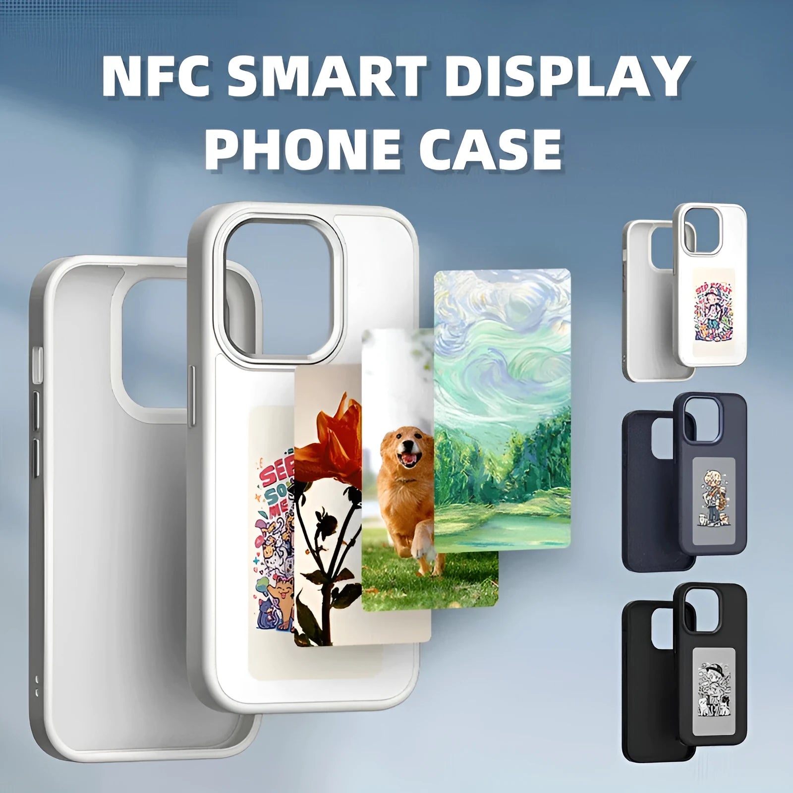 E-ink phone case for Apple iPhone with NFC screen projection displayed in black TPU, showing a custom image on the e-ink screen