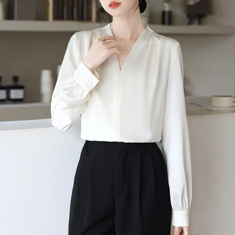 Women's slim fit long sleeve satin shirt in blue colour with 3D stitching detail