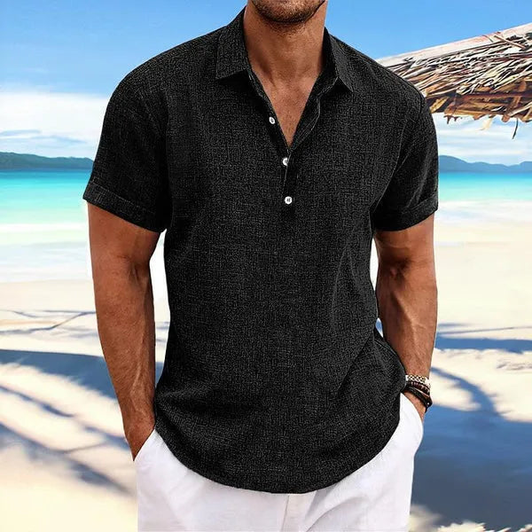 Men's light grey loose fit cotton blend cardigan with long sleeves on a hanger.