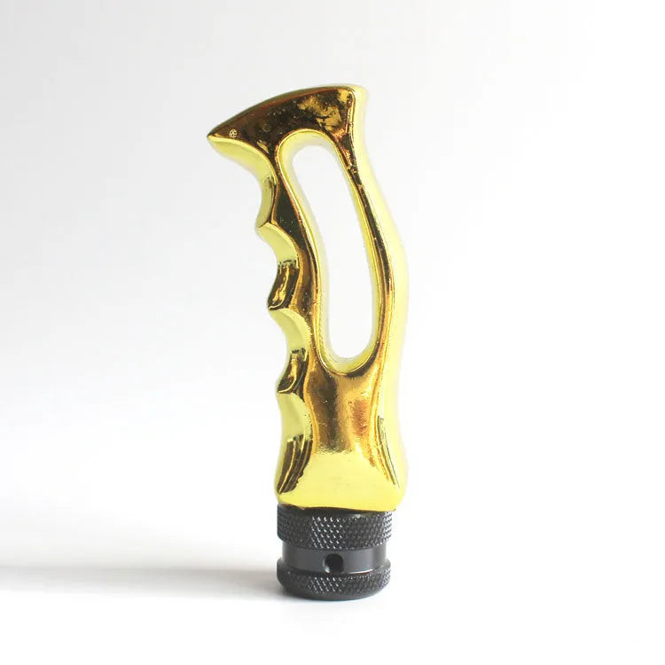 Knife handle shaped car gear shift knob in black resin and imitation metal with screws and sleeve