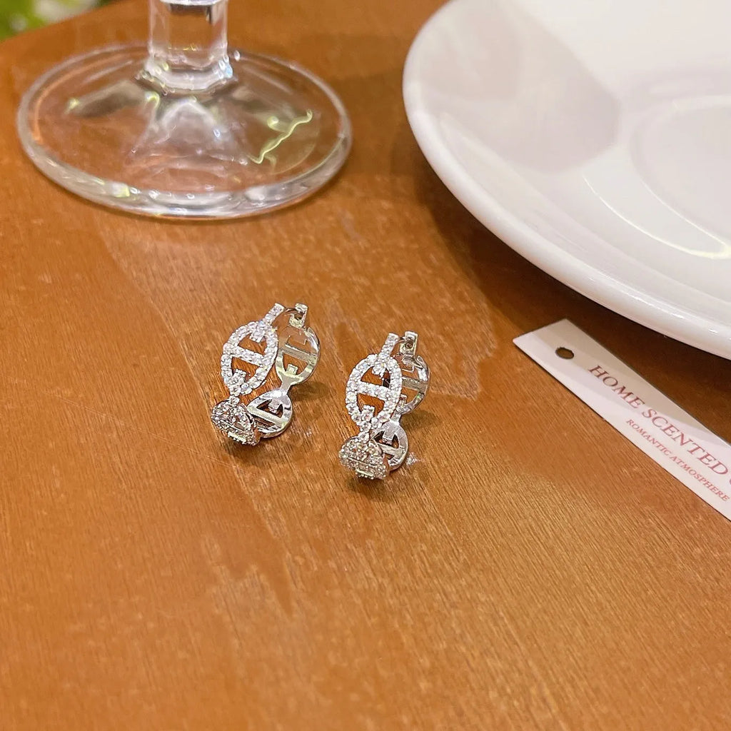 Women's casual diamond earrings with thick gold plating in silver, gold and rose gold colour options