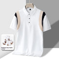 Men's cotton striped business lapel short-sleeved T-shirt in white, loose fit, summer top