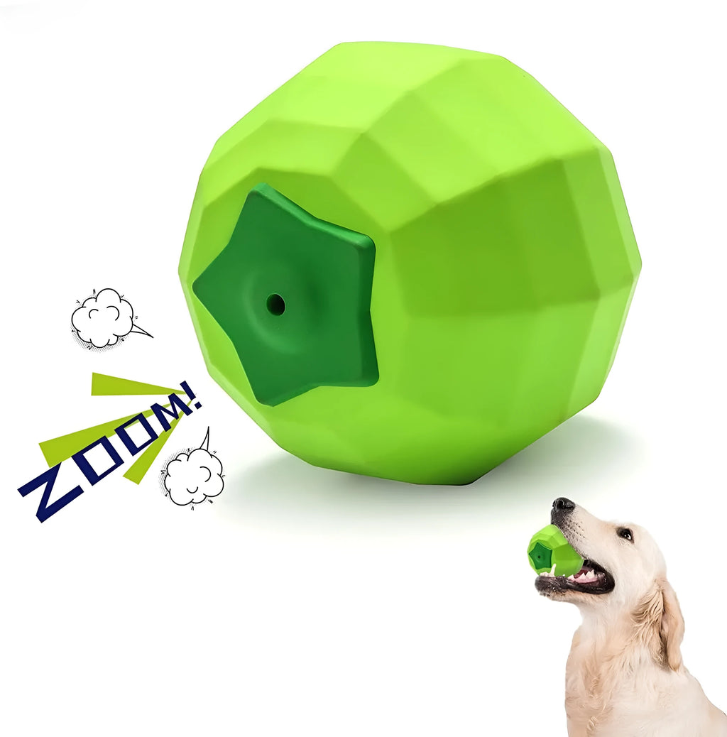 Green natural rubber dog chew toy with squeaker for medium to large breed aggressive chewers