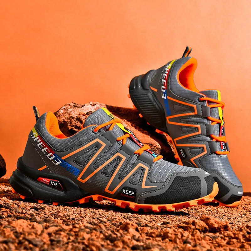 Men's plus size casual shoes in synthetic leather with mesh lining and rubber sole.