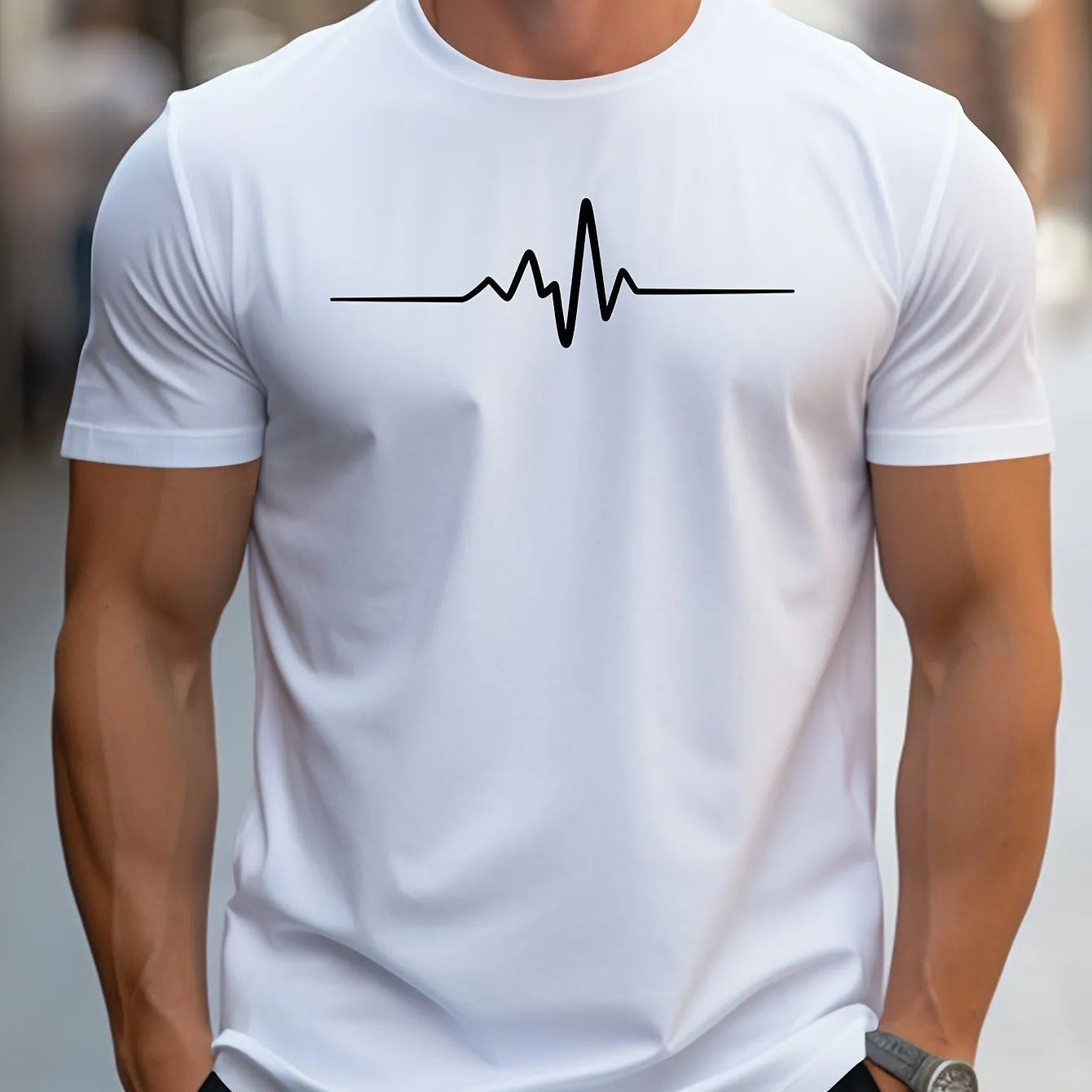 Men's loose fit sports T-shirt with 3D pattern letters design in chemical fibre blend polyester fabric