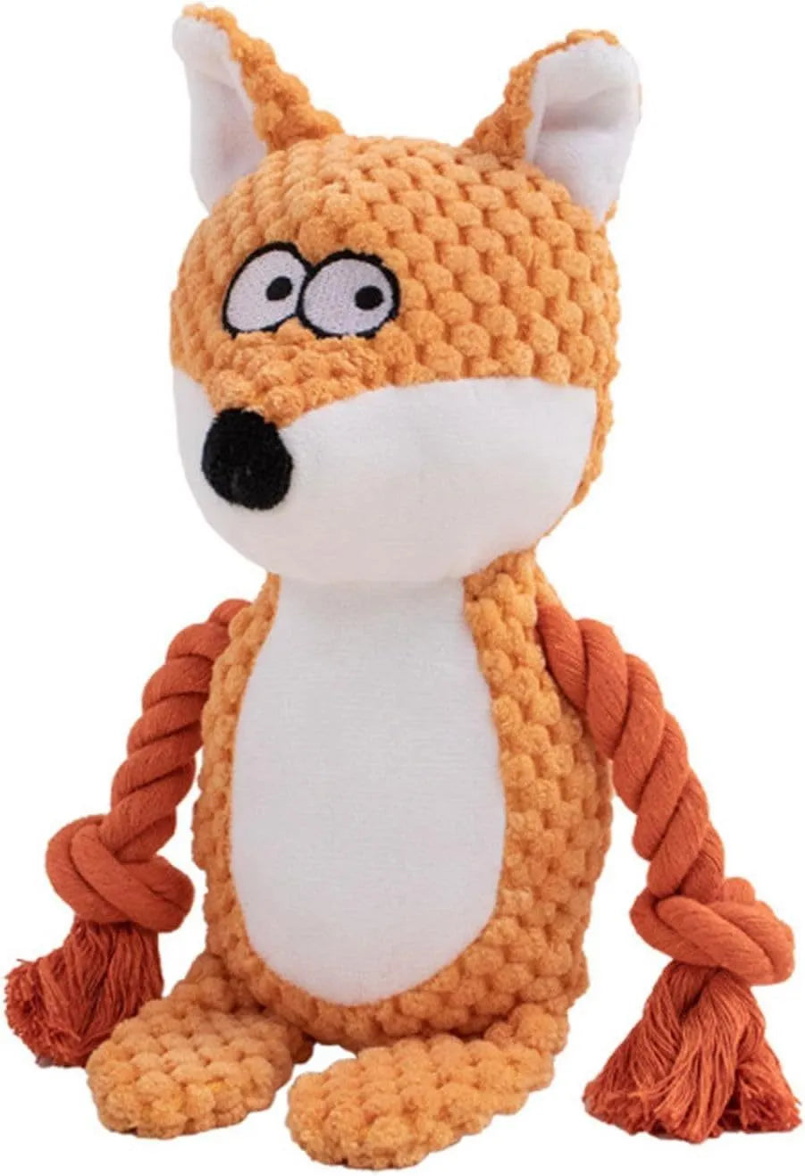 Dog plush chewing toy with squeaker and crinkle paper in elephant, fox, monkey, pig, and rabbit designs for small dogs