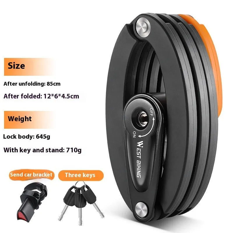 Black bicycle folding lock with password dial mounted on water bottle cage