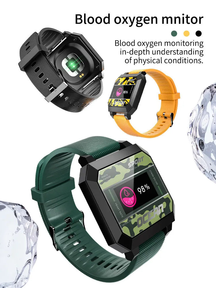 Smart sports watch with heart rate blood pressure oximeter step tracking 0.96 inch TFT display silicone strap black