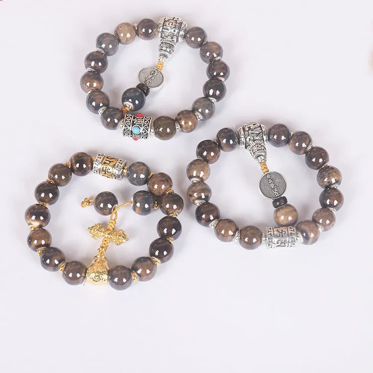 Men's gradient ceramic blessing bracelet with coloured glaze beads, shown in one of six colour types.