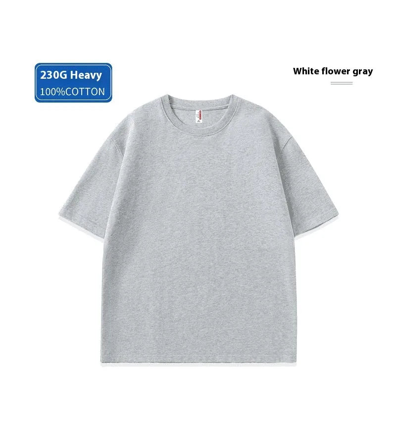 Heavy cotton loose fit t-shirt on a hanger, shown in a solid colour with short sleeves.