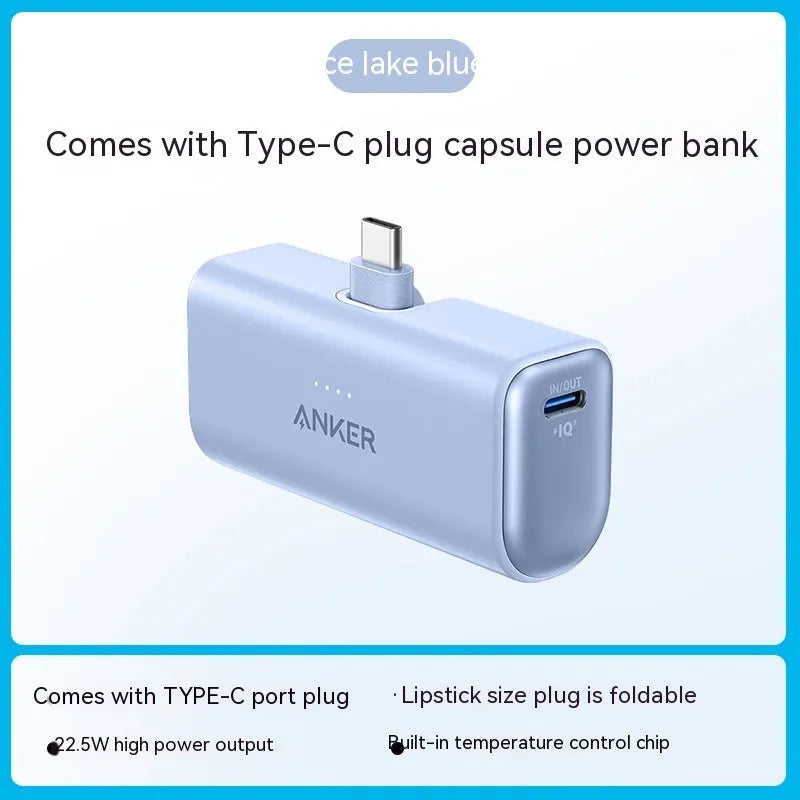 Small capsule-shaped portable power bank with Type-C port in various colours