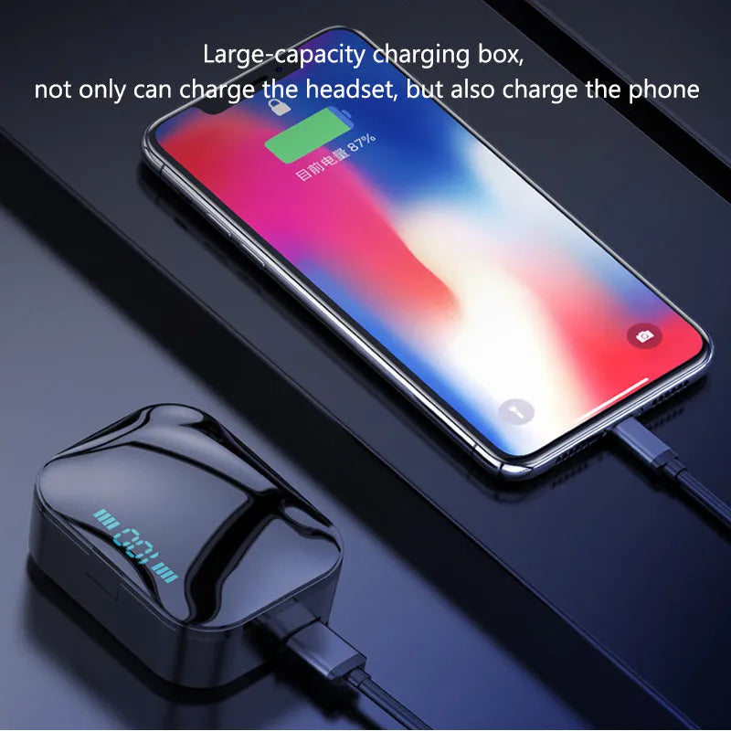 X7LED black and white sports Bluetooth earbuds with USB charging case
