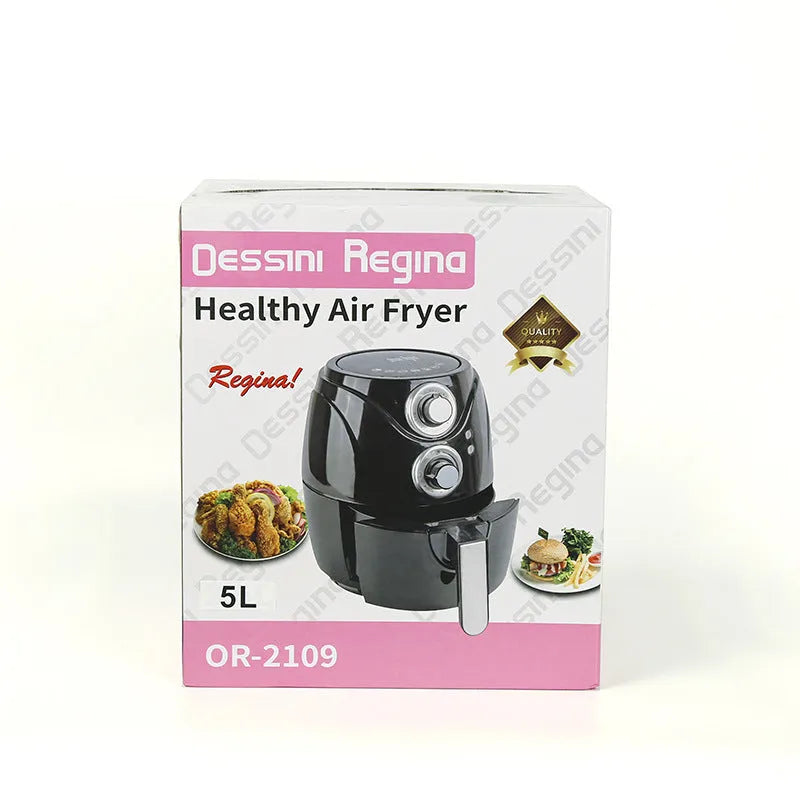 Home 5L multifunctional air fryer, black plastic body, 1200W, compact kitchen countertop size