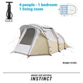 Inflatable 4-person camping tent with rainfly and hand pump for outdoor use