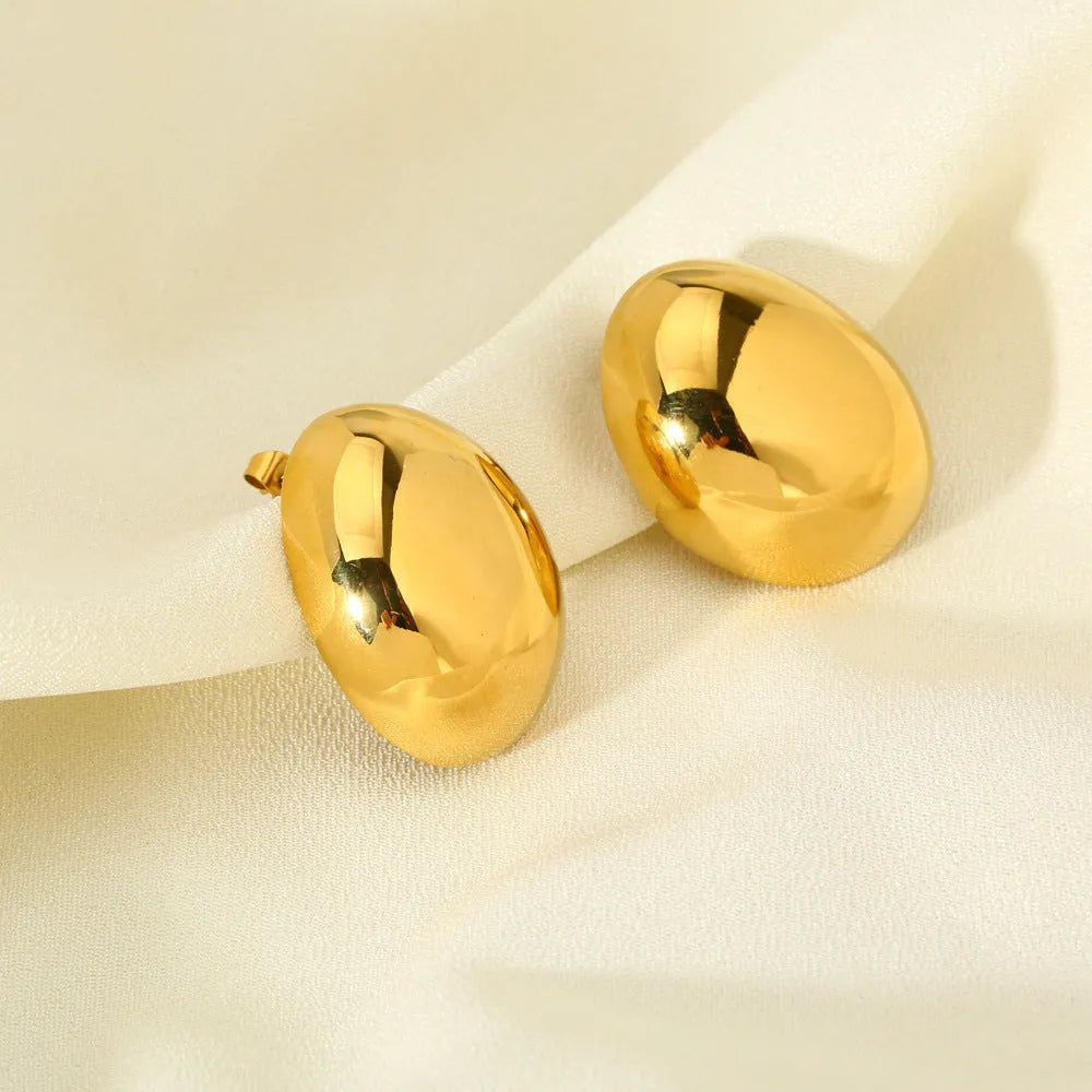 Geometric stainless steel ear studs with 18K gold electroplated glazed surface