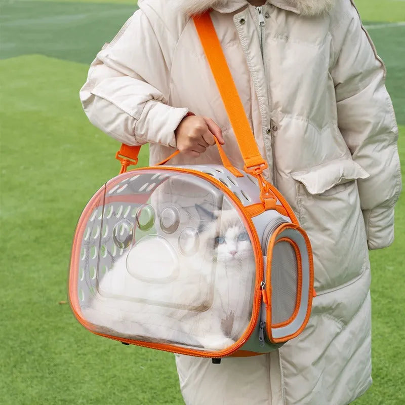 Transparent EVA space capsule cat backpack carrier in grass green colour with large 42x28x35cm interior