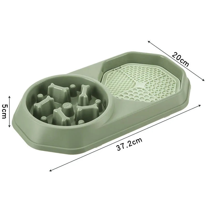 Blue slow feeder dog bowl with maze pattern and non-slip pads for small medium dogs