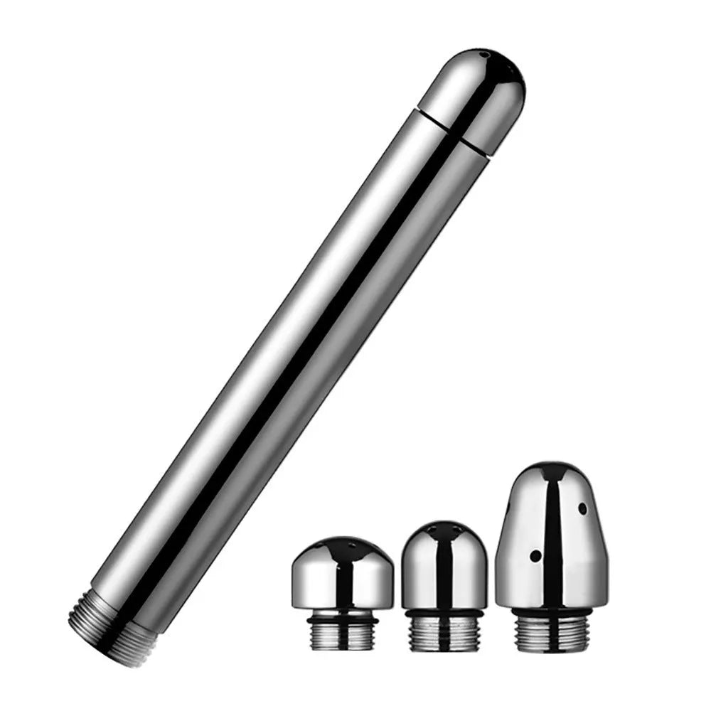 Three-head metal enema vaginal cleaning flusher in space aluminium alloy with flannel bag