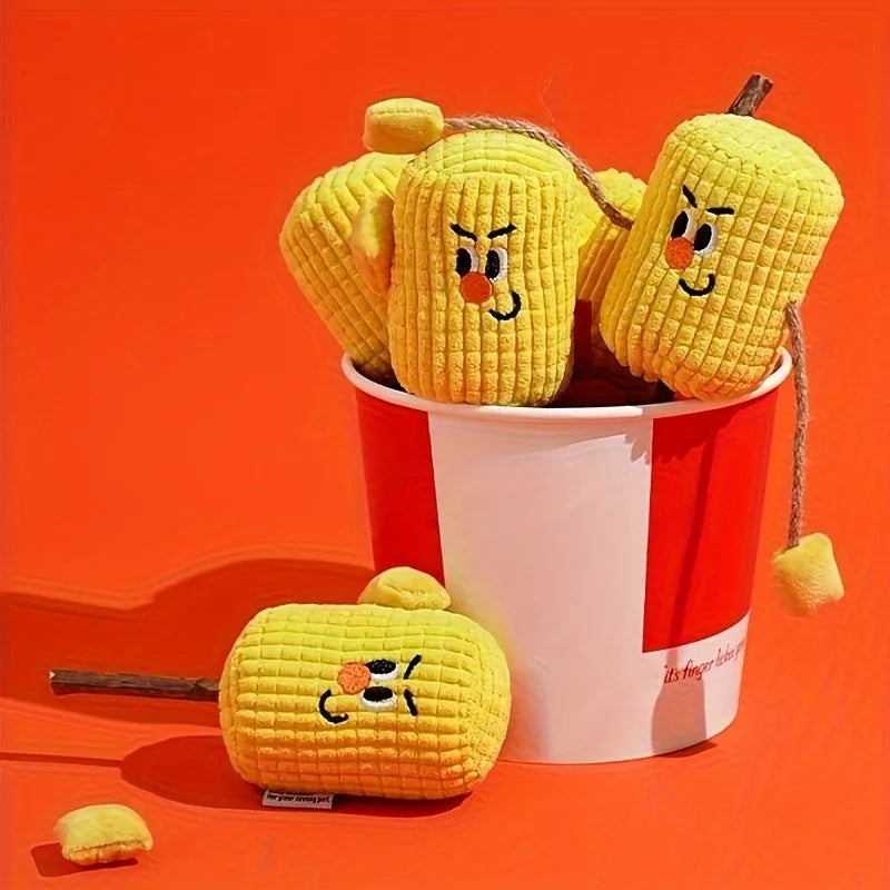 Corn cob shaped cat chew toy made from natural polio wood with catnip filling inside