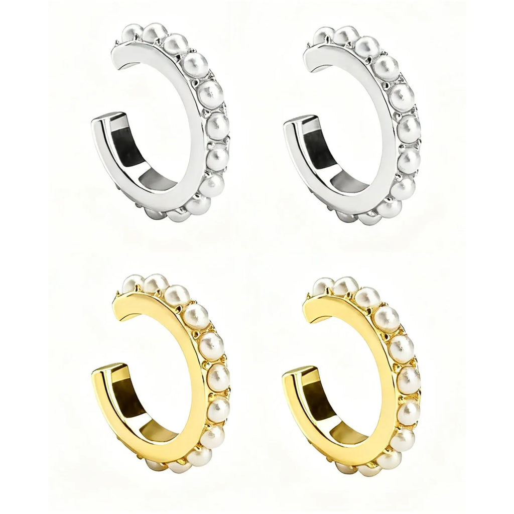 925 sterling silver round imitation pearl ear clip with 18K electroplating gold finish geometric design for women