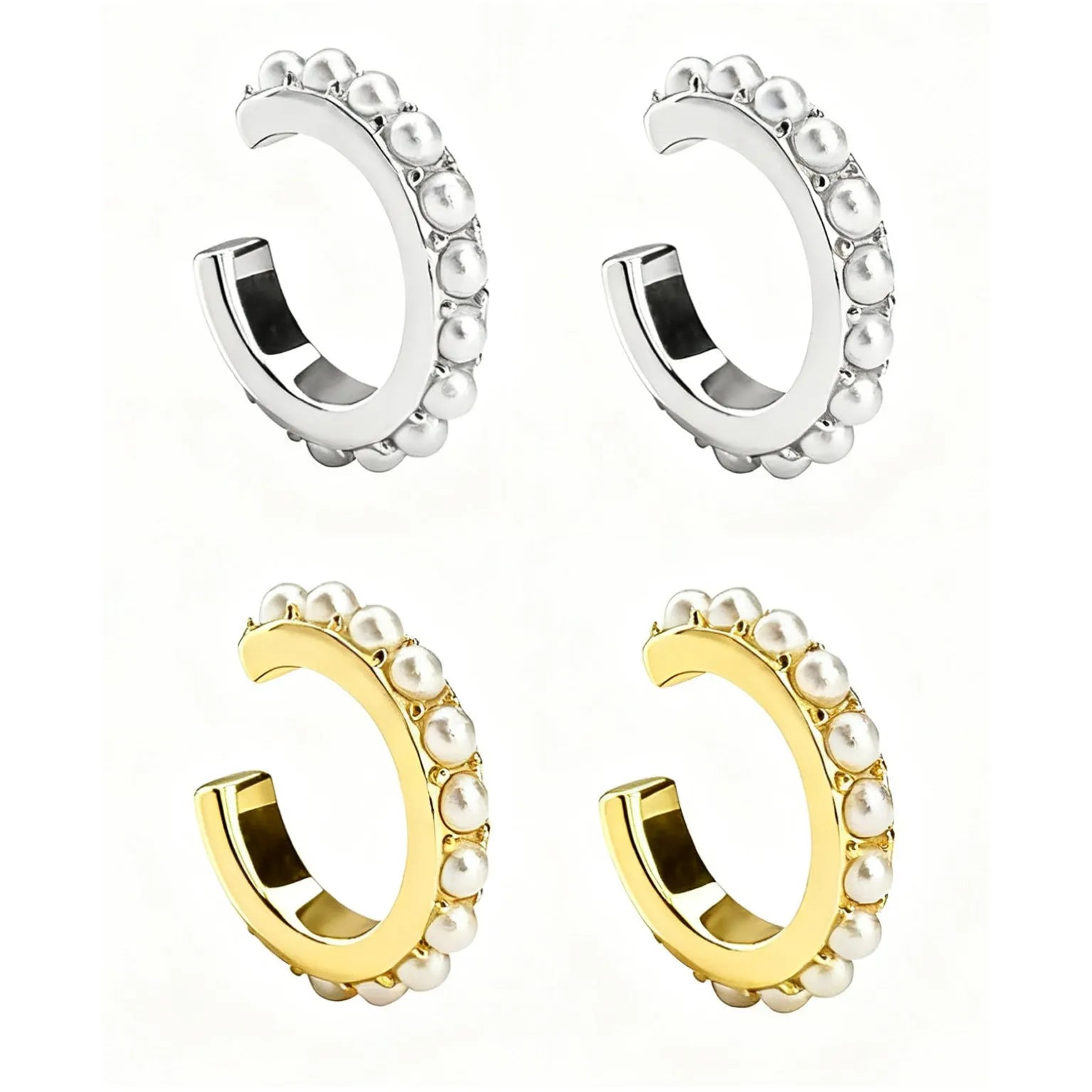 925 sterling silver round imitation pearl ear clip with 18K electroplating gold finish geometric design for women