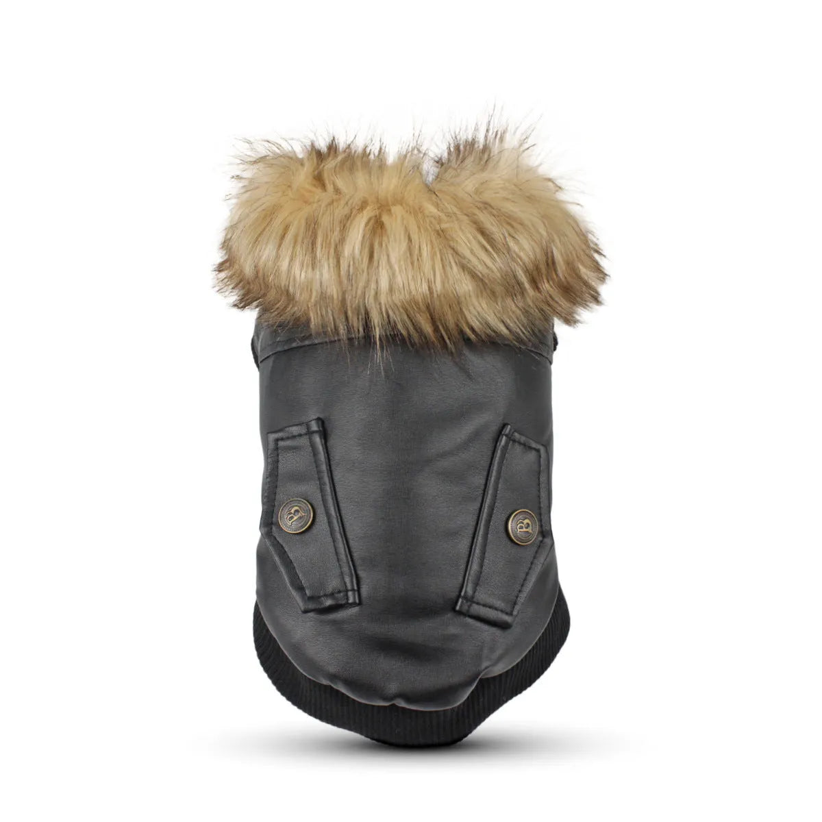 British style leather dog coat with fur collar in black or wine red for autumn and winter