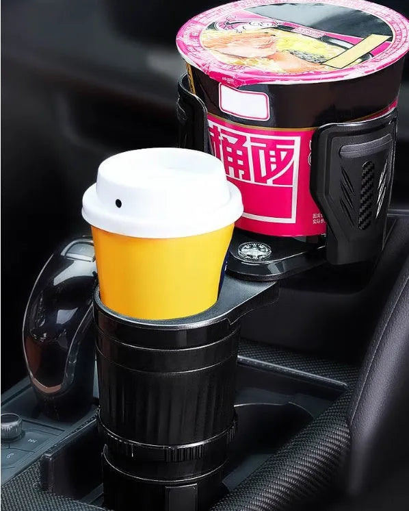 Carbon black car cup holder with retractable adjustable base for drink containers