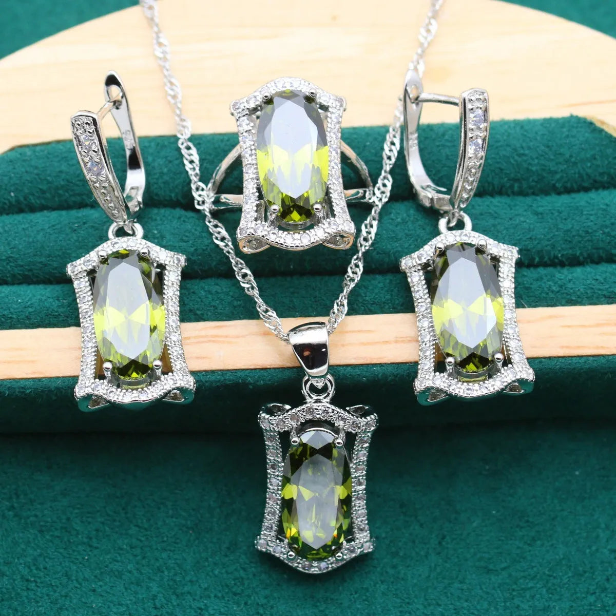 Women's anti-allergy zircon jewellery set with snake bone chain necklace, earrings, ring, and bracelet in gold