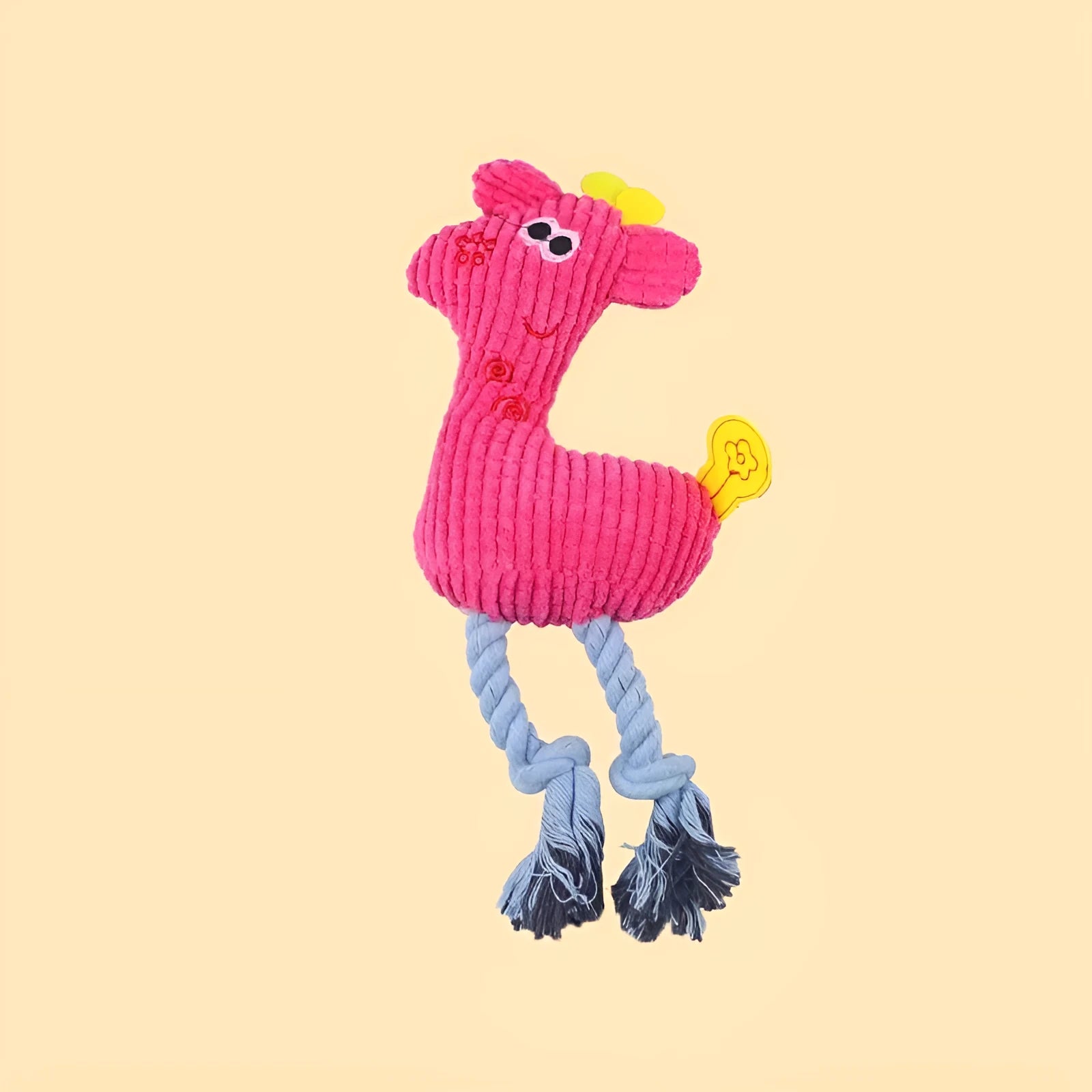 Blue deer-shaped plush dog toy with corn grain texture and squeaker
