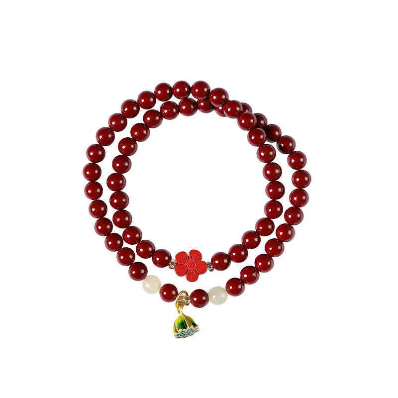Purple gold cinnabar bead bracelet with lotus decoration and double circle design
