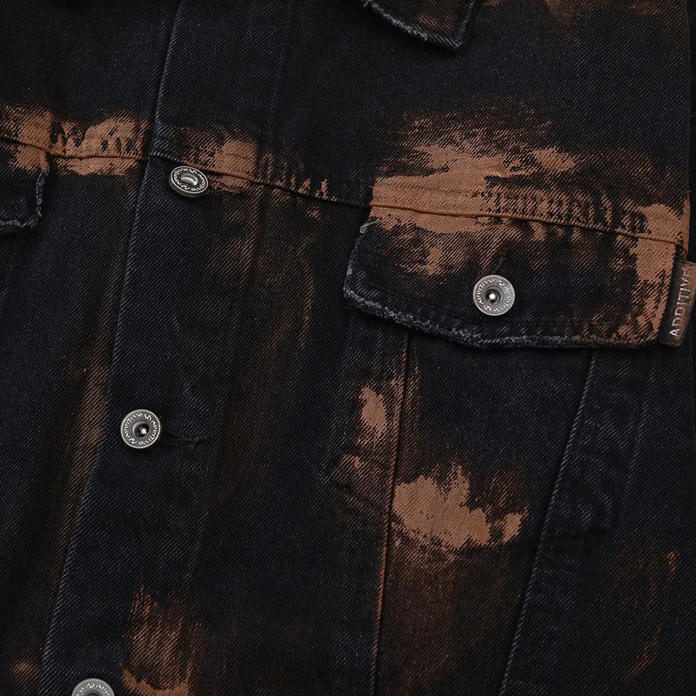 Men's black cotton denim jacket, street style, available in sizes M L XL
