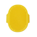 Elliptical hand-shaped plastic dog bath brush in blue, 120x90x20mm, for general pet grooming